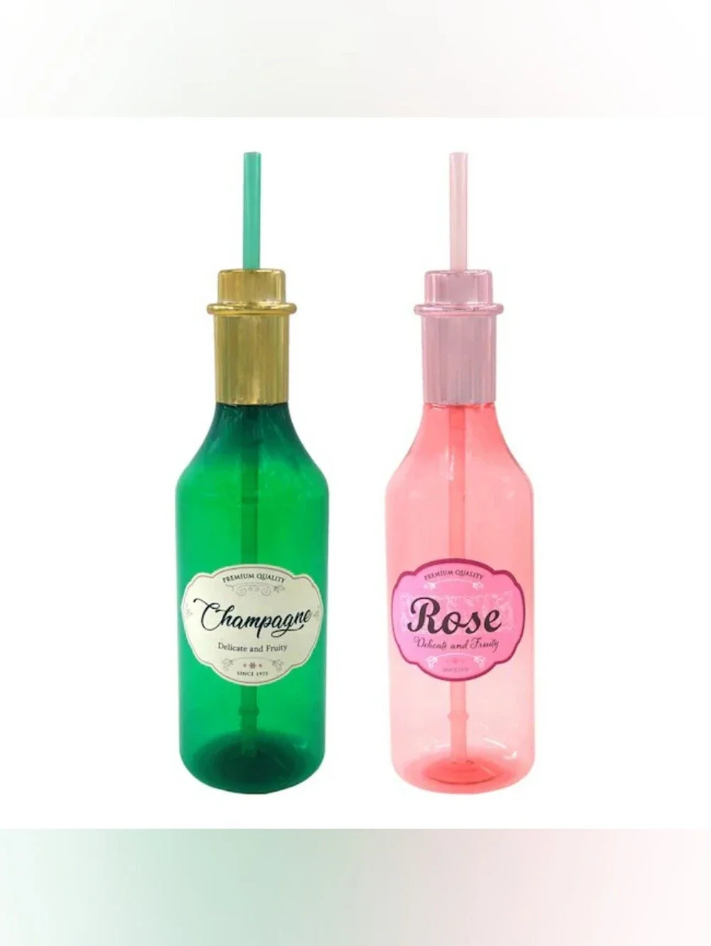Champagne Resuable Drink Bottle with Straw